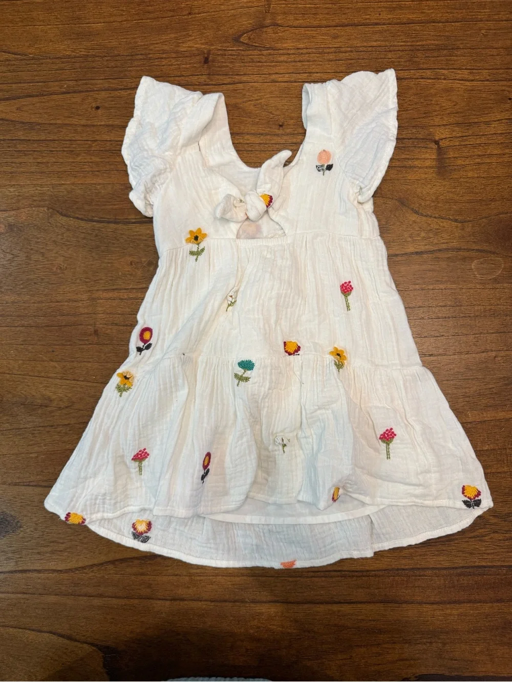 Zara White Cotton Dress with Multicolor Floral Embroidery